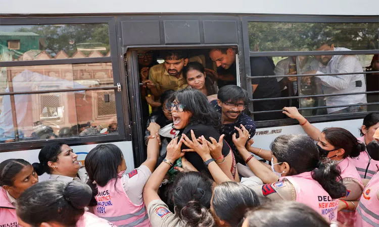 Police detained scores of protesters and their leaders on in the Indian capital on Saturday