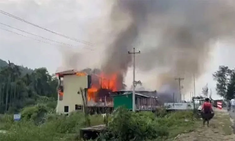 The blaze broke out around 6:30 AM at the wooden and bamboo structure.