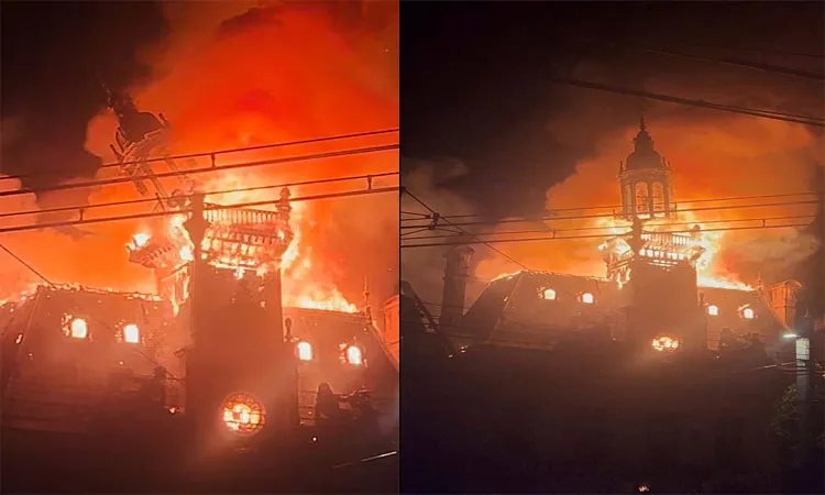 Fire in Limoges city hall amid protests, in Limoges, France