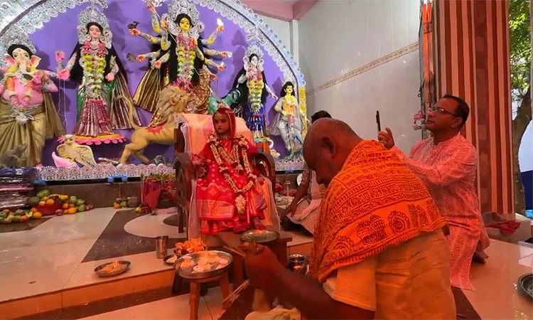 Kumari Puja was celebrated with traditional solemnity at Pabna Ramakrishna Sevashram on Maha Ashtami.