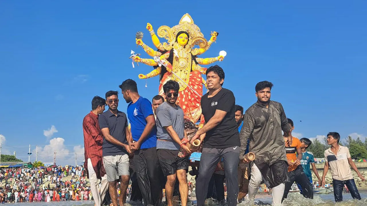 Devotees Bid Tearful Farewell as Durga Idols Are Immersed in Chattogram