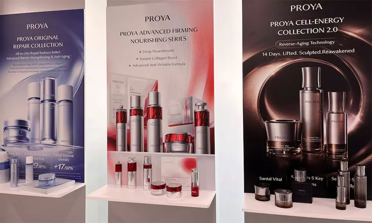 Proya Cosmetics products are displayed at the company's laboratory in Suresnes near Paris.