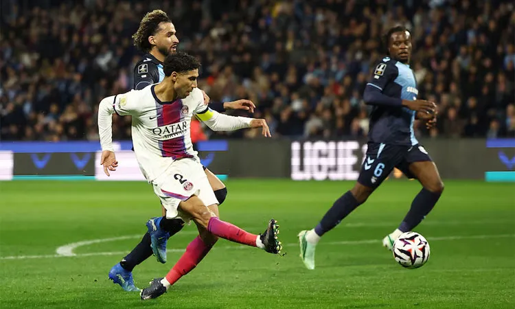 Hakimi set up Mika Godts for the equalizer before scoring himself in the 28th minute to give PSG a 2-1 halftime lead.